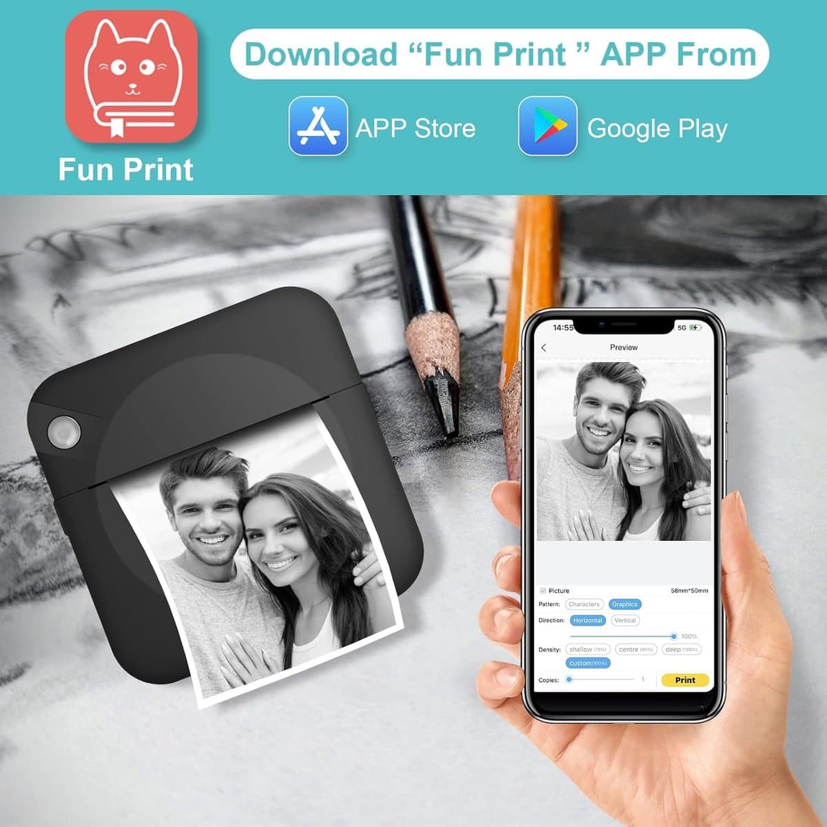 RFWR® Draagbare Draadloze Mini Fotoprinter voor Smartphones - Inktloze Thermische Printer voor Foto's en Memo's thumbnail 5