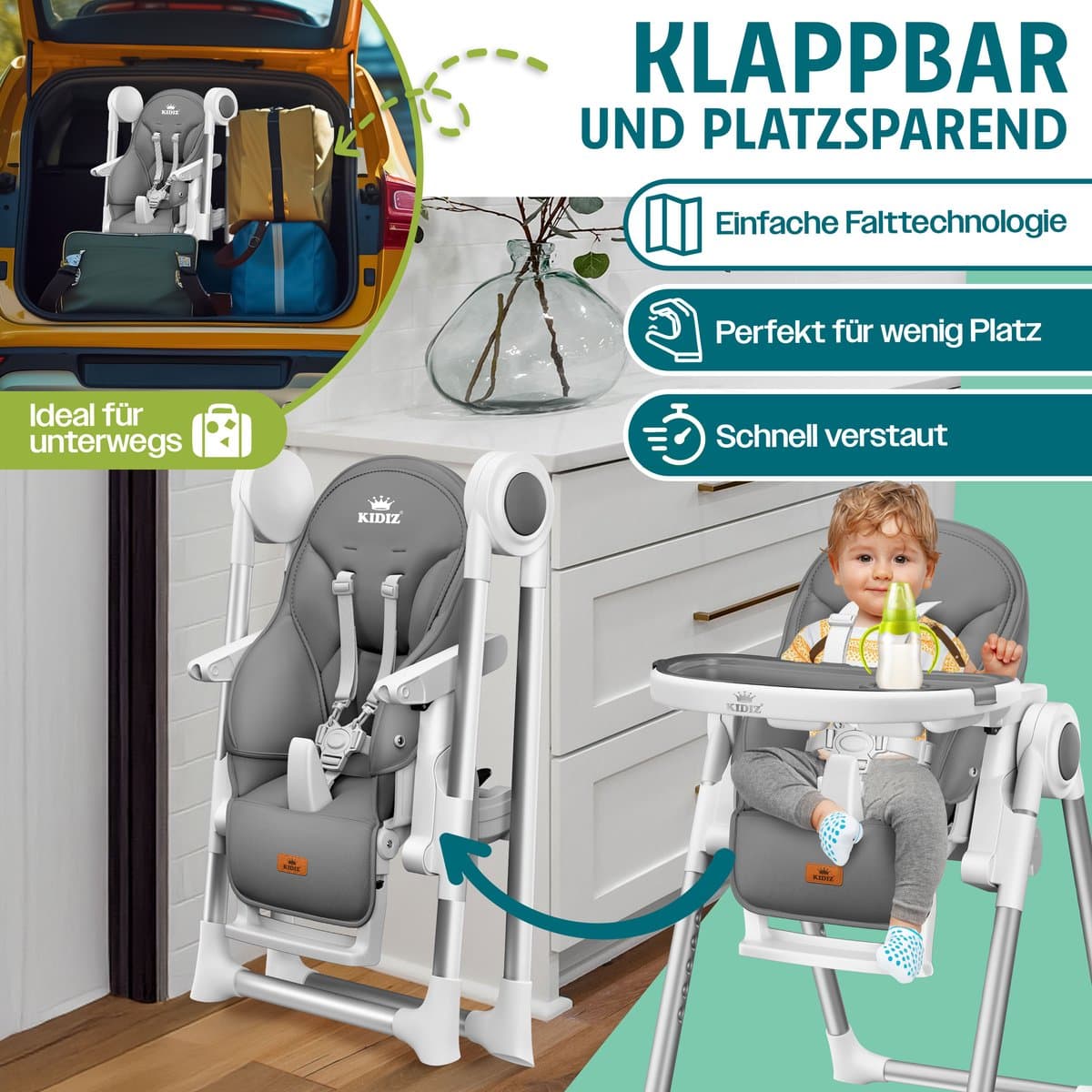 KIDIZ 3in1 kinderstoel: babystoel tot kinderstoel tot 6 jaar