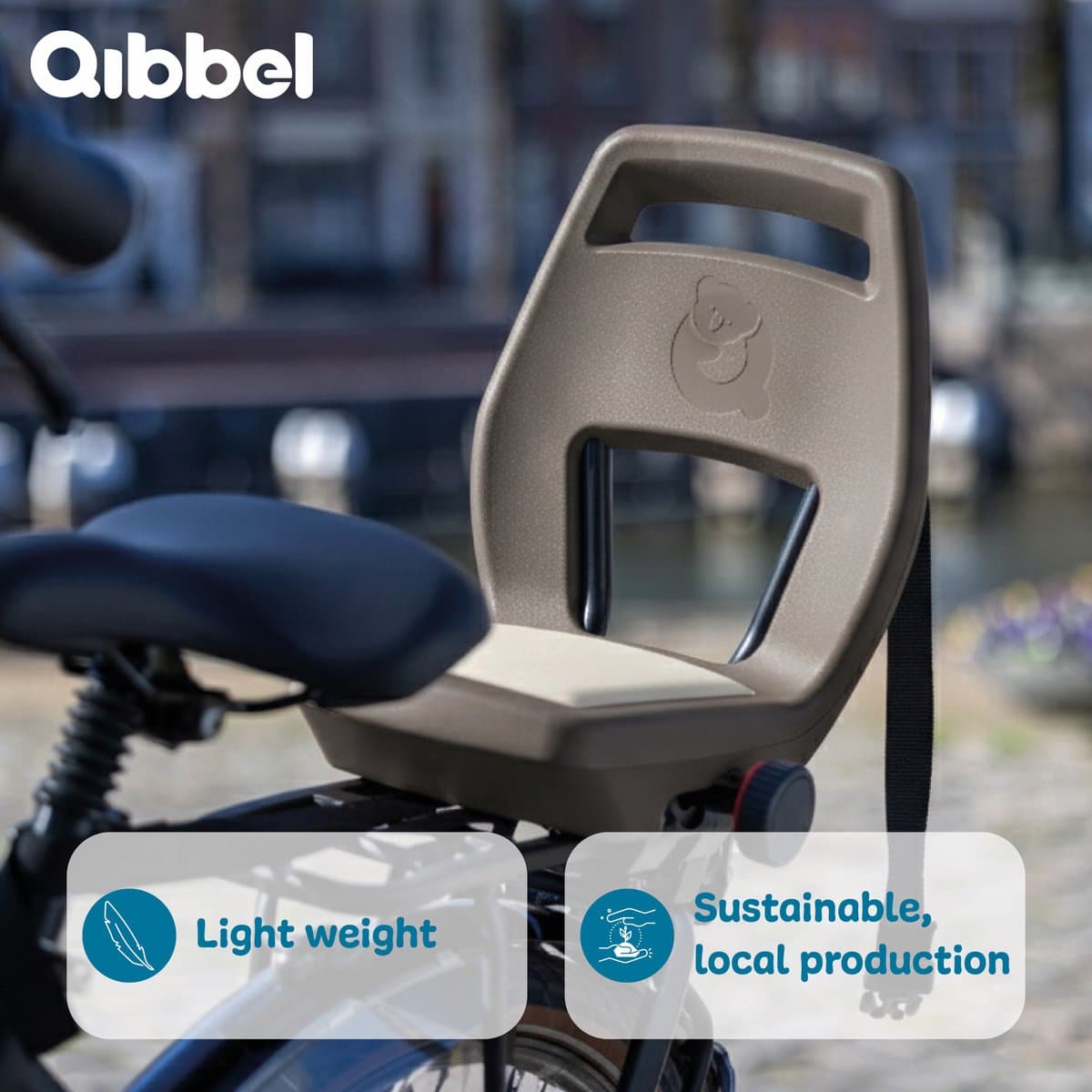 Qibbel Junior 6+ Fietsstoeltje Achter Bagagedrager bevestiging - QuickConnect - Fietszitje – Hazel Brown - inclusief voetbeschermingsplaten en voetsteunen thumbnail 4