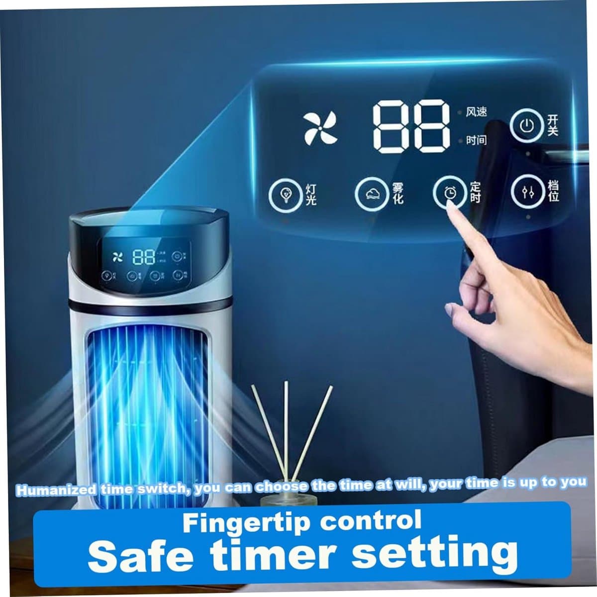 Ventilator - 9,5 inch - Elektrische mistventilator - Torenventilator zonder bladen met 6 snelheden - Met watertank van 300 ml - Badkamer/kantoor - Speciale stille mist - Wit thumbnail 8