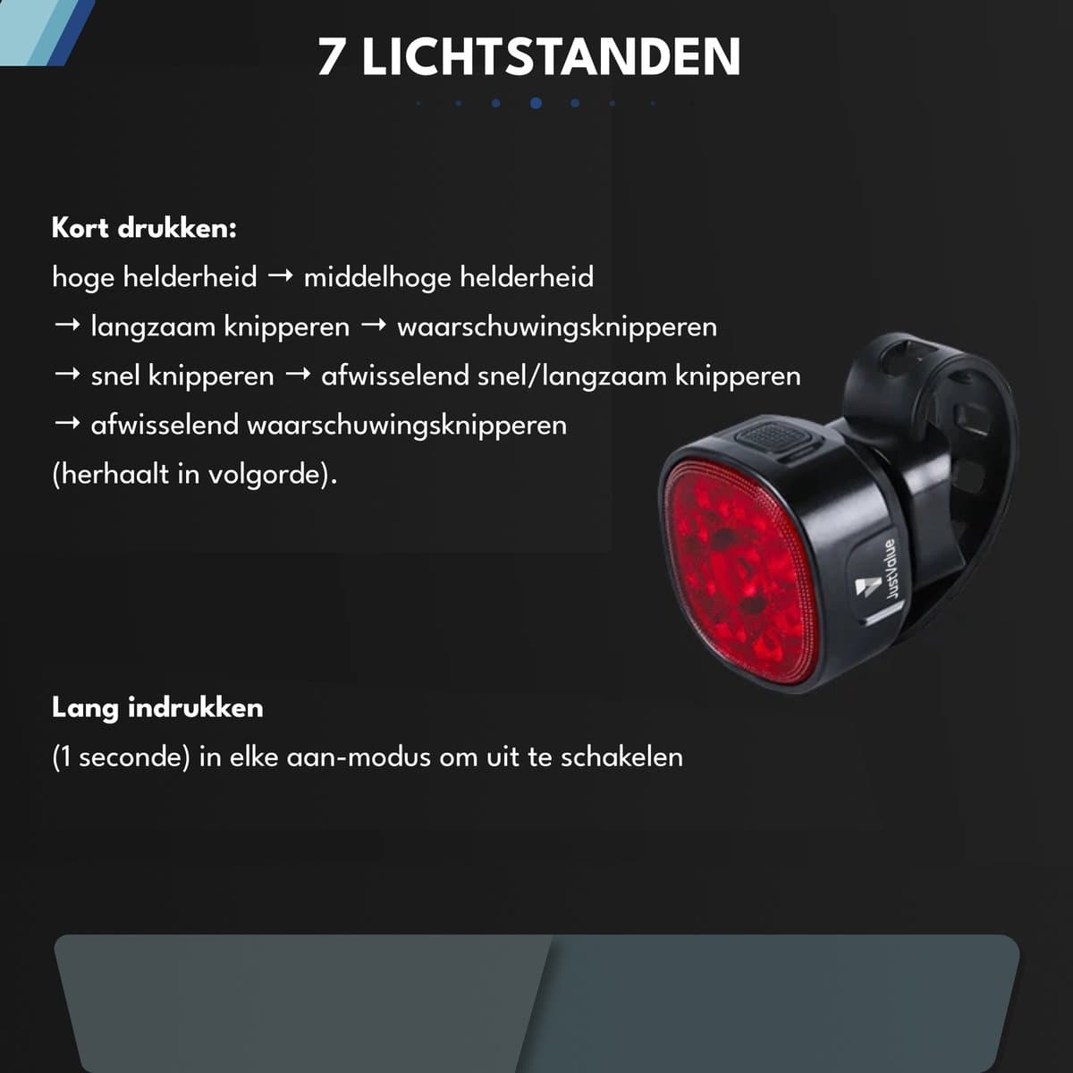 JustValue Fietsverlichting - USB oplaadbaar - Voorlicht & Achterlicht - 8+7 Lichtstanden - IP65 Waterdicht - Led Fietslamp - Valbestendig - Koplamp fiets - Zwart thumbnail 2
