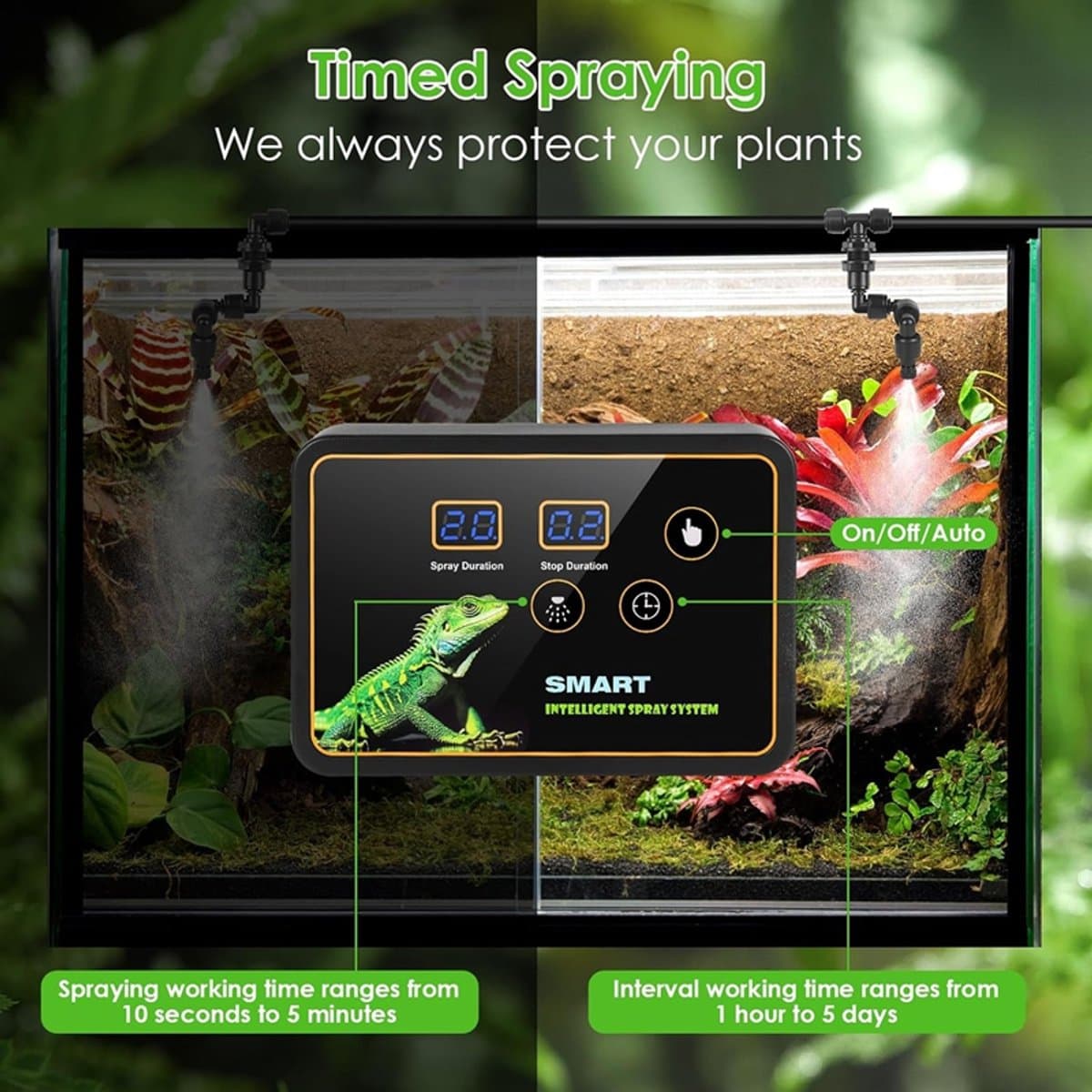 Terrarium Bevochtiger - Terrarium vernevelaar - Intelligente luchtbevochtiger - Reptielen Terrarium - Met Timer & Verstelbare Sproeiers - Met Slang & Stille Werking - Voor Terrarium & Kas & Tuin thumbnail 3