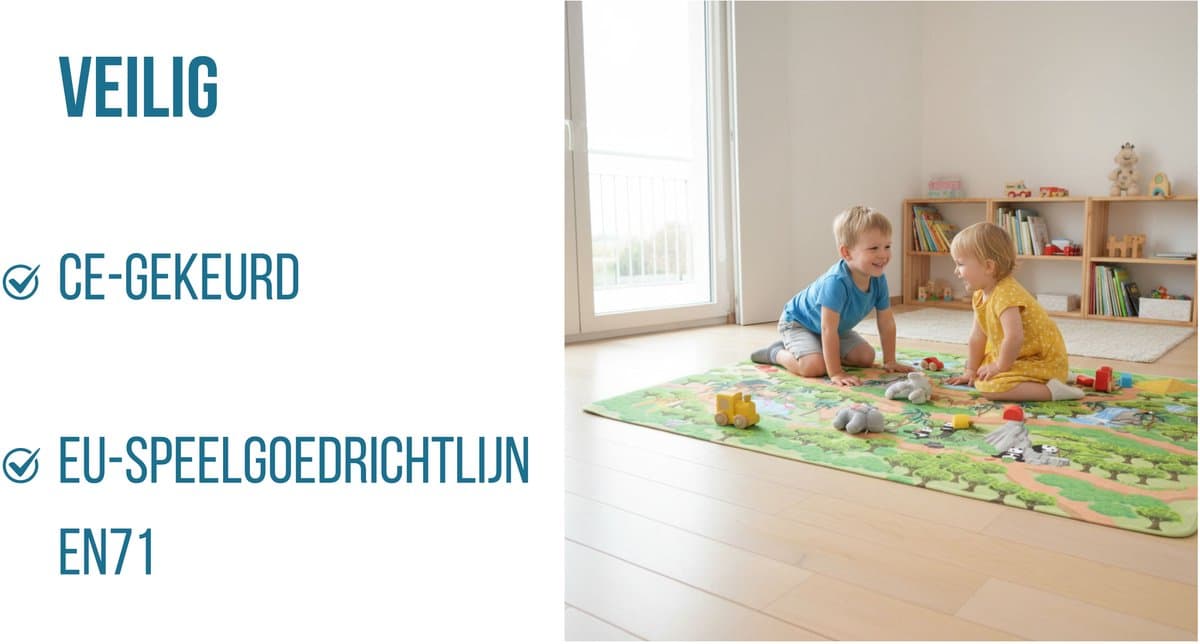Mats & Joy® Jungle Safari Speelmat 130x180cm - Fluweelzacht - Anti-slip - Wasbaar - Speelmat Baby - Speelkleed Auto - Speeltapijt Kinderen Jungle - Autokleed thumbnail 3