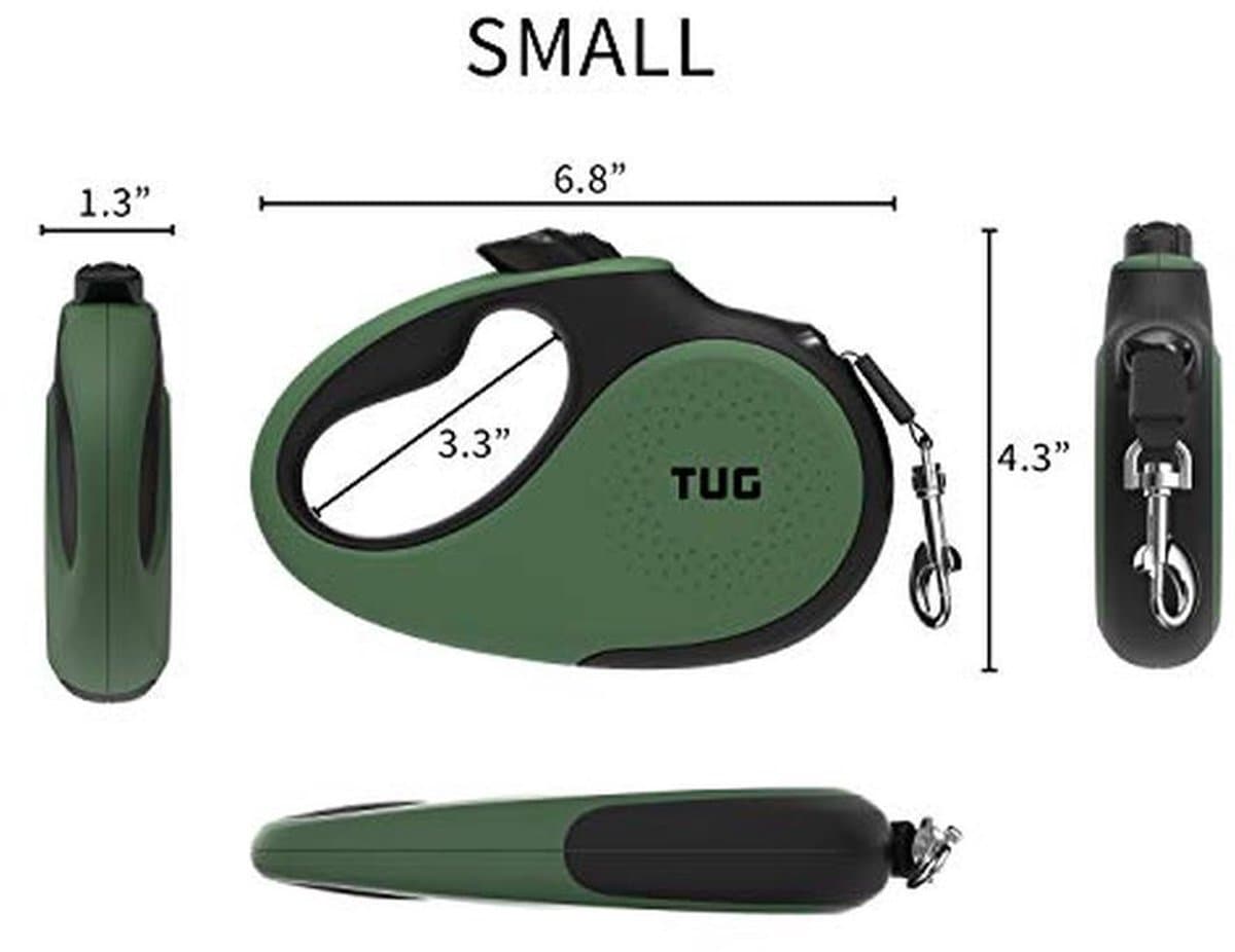 Intrekbare hondenlijn 360 graden, klitvrij en anti-slip handvat, perfect voor honden tot 15 kg, 5 meter nylon tape met eenhandsrem thumbnail 3