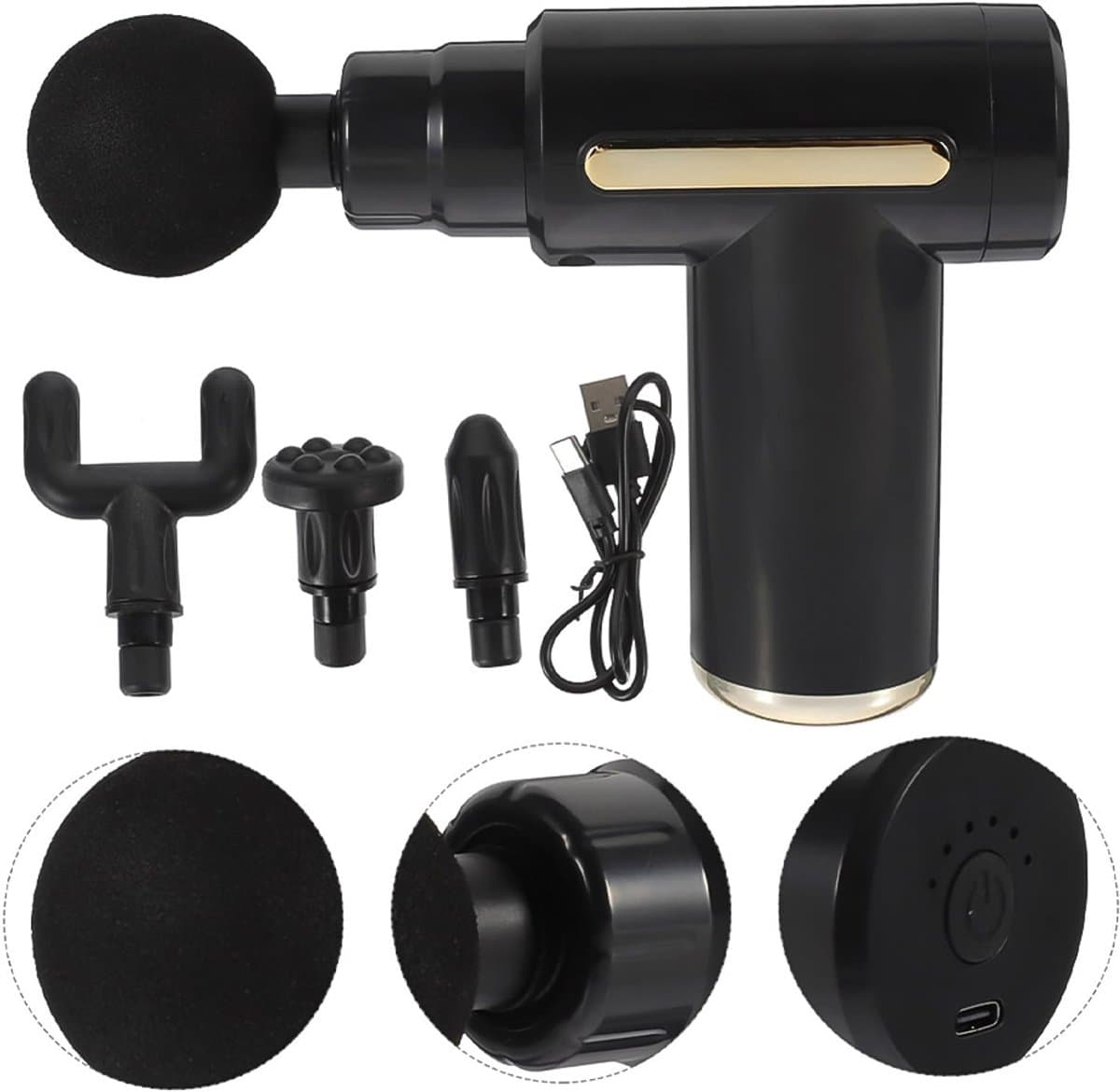 Onbekend Massage Gun Mini - 6 snelheden, 4 koppen, zwart thumbnail 3
