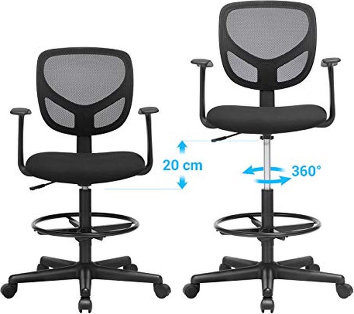 Ergonomische Bureaustoel Met Armleuningen, Hoogte 55-75 Cm, Capaciteit 120 Kg - Songmics - Bureaustoel - Zwart - Kunststof; Polyester thumbnail 5