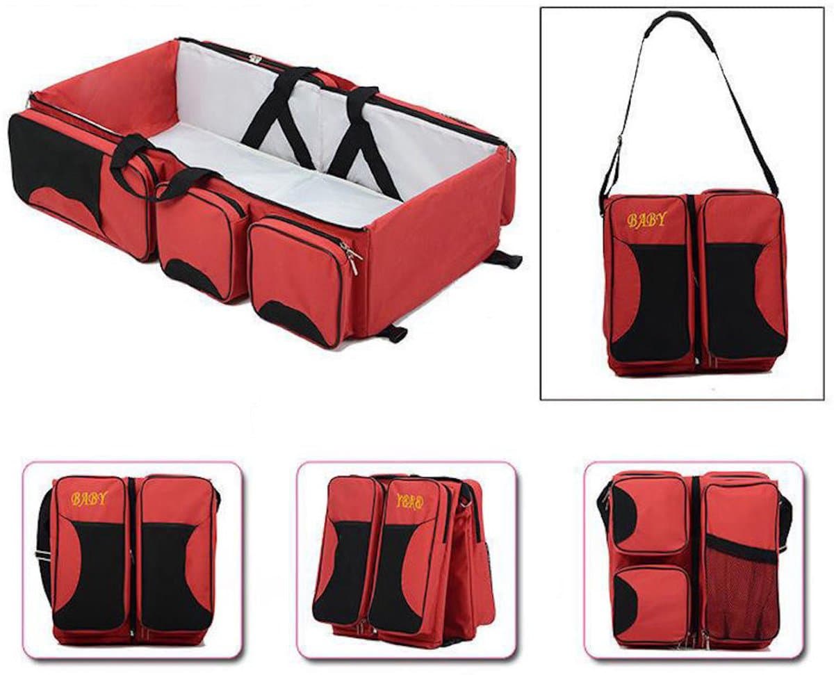 Baby bed - Luiertas - Reisbedje voor Babyâ??s en Kleuters - Opvouwbare Reiswieg - Reisbed met matras - Reistas - Rood thumbnail 3