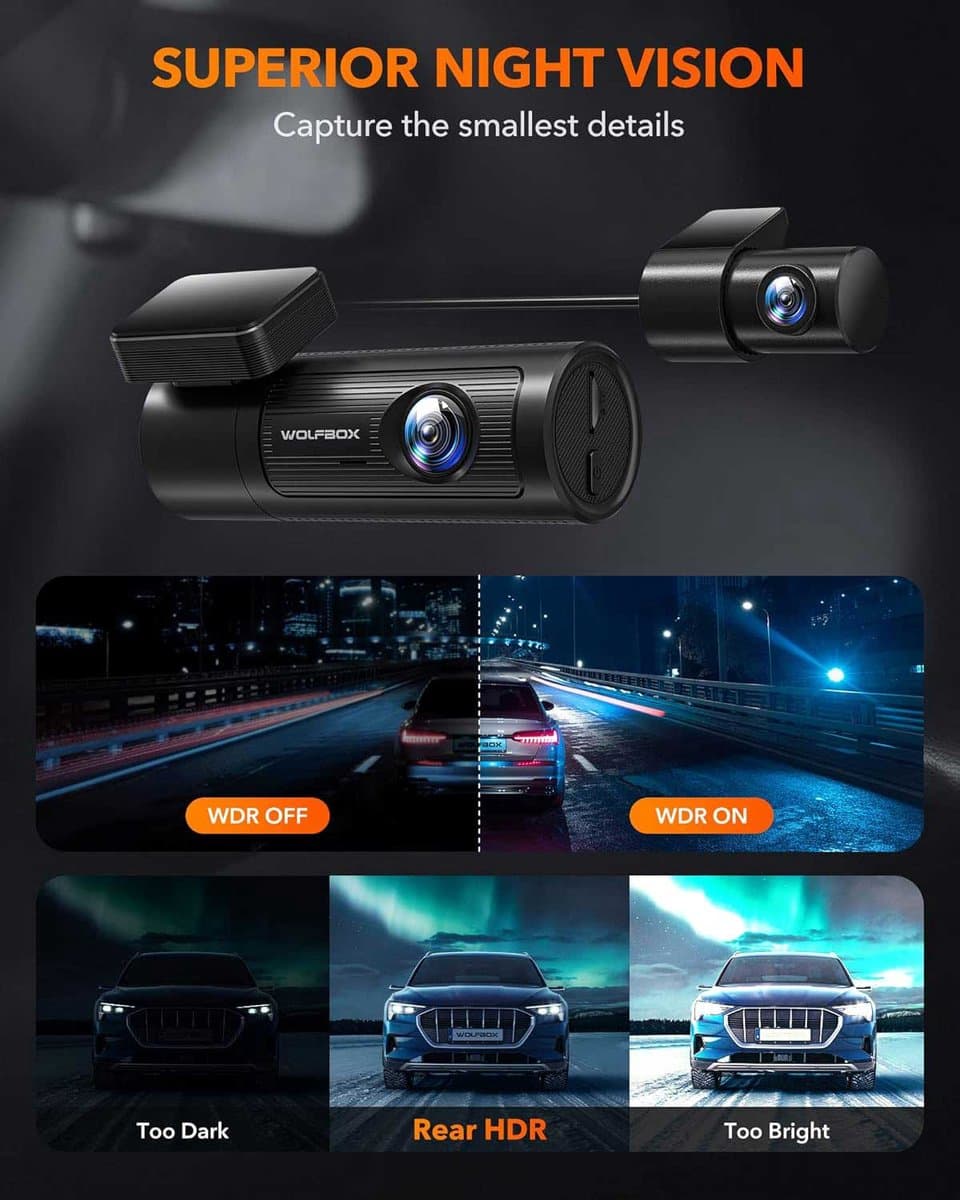 Wolfbox i05 4K Wifi Gps 2CH 32gb dashcam - Wifi met App - Parkeermodus - 4K + Full HD resolutie - Gps - 32gb Micro SD kaart - stijlvolle dashcam voor auto thumbnail 5