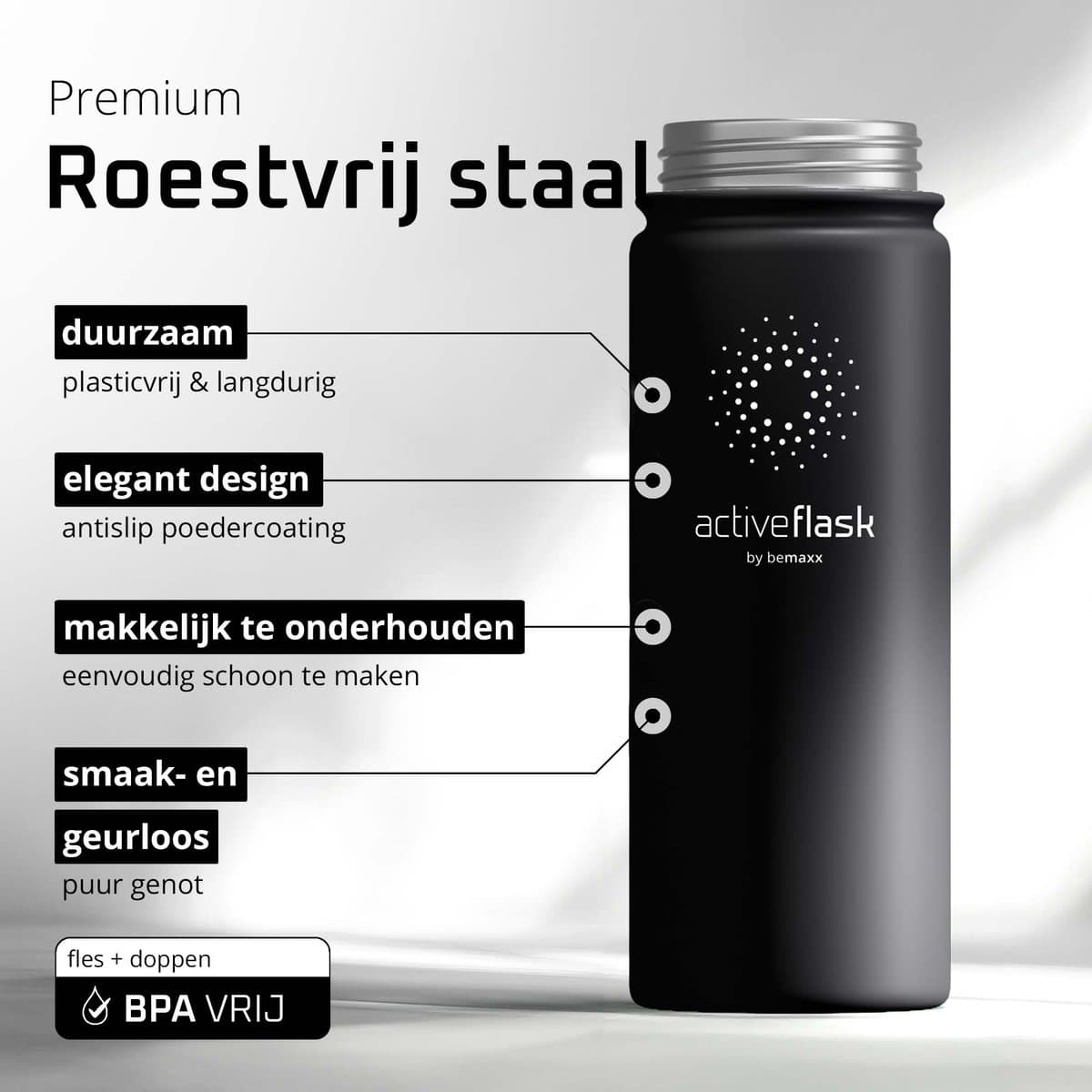 bemaxx Drinkfles met Rietje RVS Thermosfles ACTIVE FLASK (3 Drinkdoppen met Infuser), Volwassenen Kinderen, BPA-Vrij + Lekvrij | 1 Liter/500 ml Isoleerfles, Vacuüm Waterfles Sport Fitness Fietsen Water Fles Waterbidon Sportbidon thumbnail 6