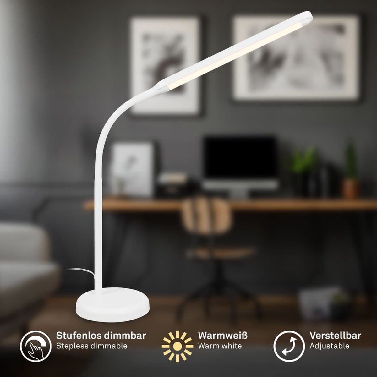 BRILONER Mura – LED Bureaulamp – tafellamp met touchbediening – dimbaar – warm wit licht – geheugenfunctie – wit – 36.6x13x45.4 cm thumbnail 8