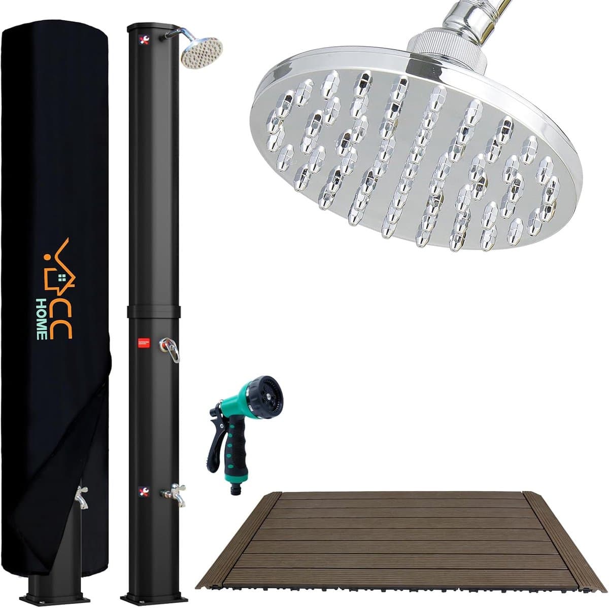 CCLIFE solar douche 60L - zonneverwarming, WPC-bodemplaat, draaibare kop