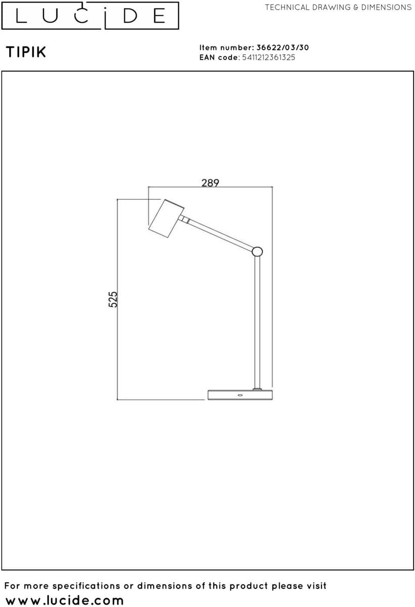 Lucide TIPIK - Oplaadbare Bureaulamp - Accu/Batterij - LED 3 StepDim - 1x3W 2700K - Zwart thumbnail 7
