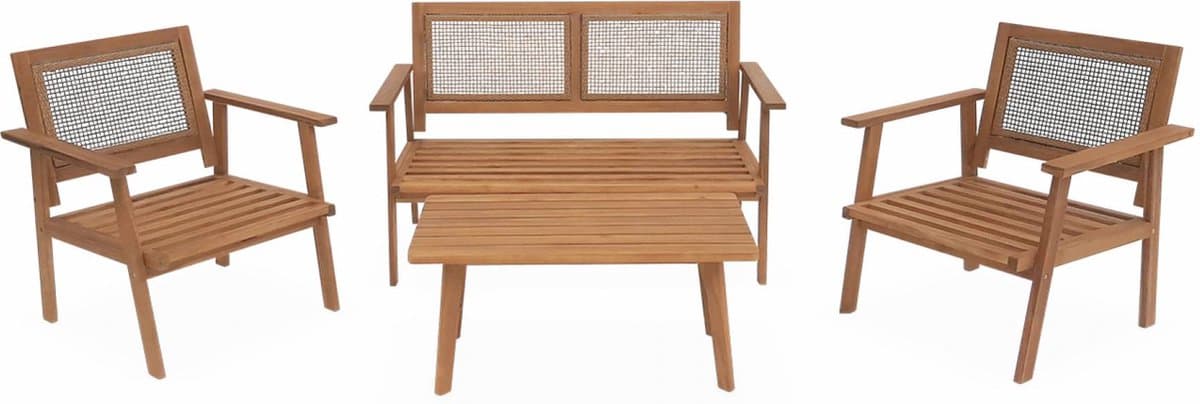sweeek - Tuinset van hout en vierkant vlechtwerk 2-zitsbank, 2 fauteuils, 1 salontafel - bohémia thumbnail 5