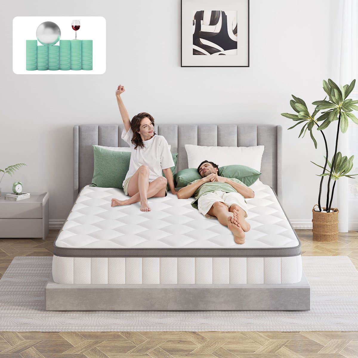 Saikefy Matras 160x200 tweepersoons - 25cm - Pocketvering Matras - 7-Zones - Orthopedisch - Anti-Allergie - Traagschuim - Gemiddelde Stevigheid thumbnail 5