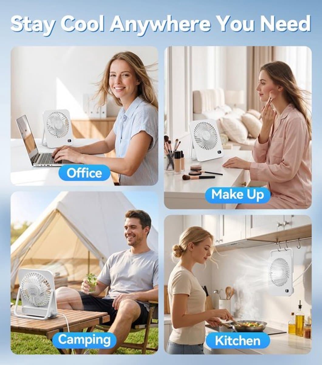 Solvix tafel ventilator geluidloos - Mini Tafelventilator - USB - 5 Snelheden - 180° Rotatie - Voor Thuis en Kantoor thumbnail 5