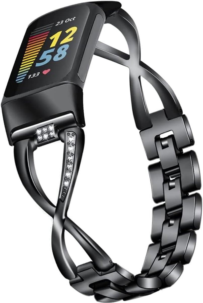 Vervangende Riem voor Fitbit Charge 6/Charge 5 - Rvs Stalen Band, X-Vormige Ketting Armband, Polsband Accessoire voor Activiteiten Tracker en Fitness Horloge thumbnail 6