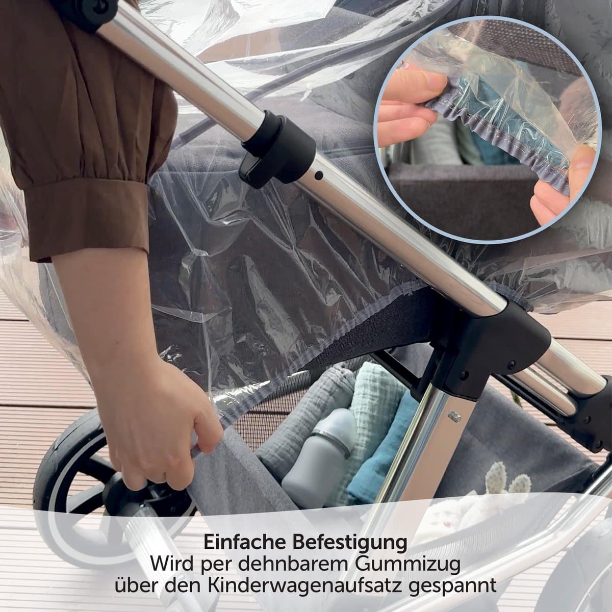Regenhoes/Regenscherm voor Kinderwagen/Wandelwagen met Reiswieg (passend op Joolz, Quinny, Bugaboo e.d.) met Optimale Ventilatie, Kijkvenster, Waterdicht en Duurzaam, PVC vrij | Afsluitbaar ven thumbnail 2