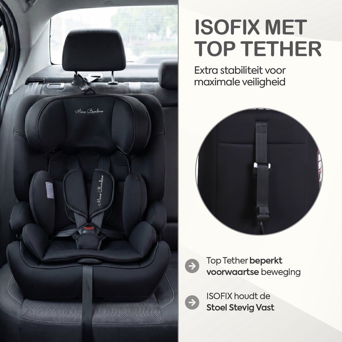 Mino Bambino i-Size Autostoel – Isofix - Groep 1/2/3 9-36 kg (76 tot 150 cm) - 15 maanden tot 12 jaar – Zwart thumbnail 4
