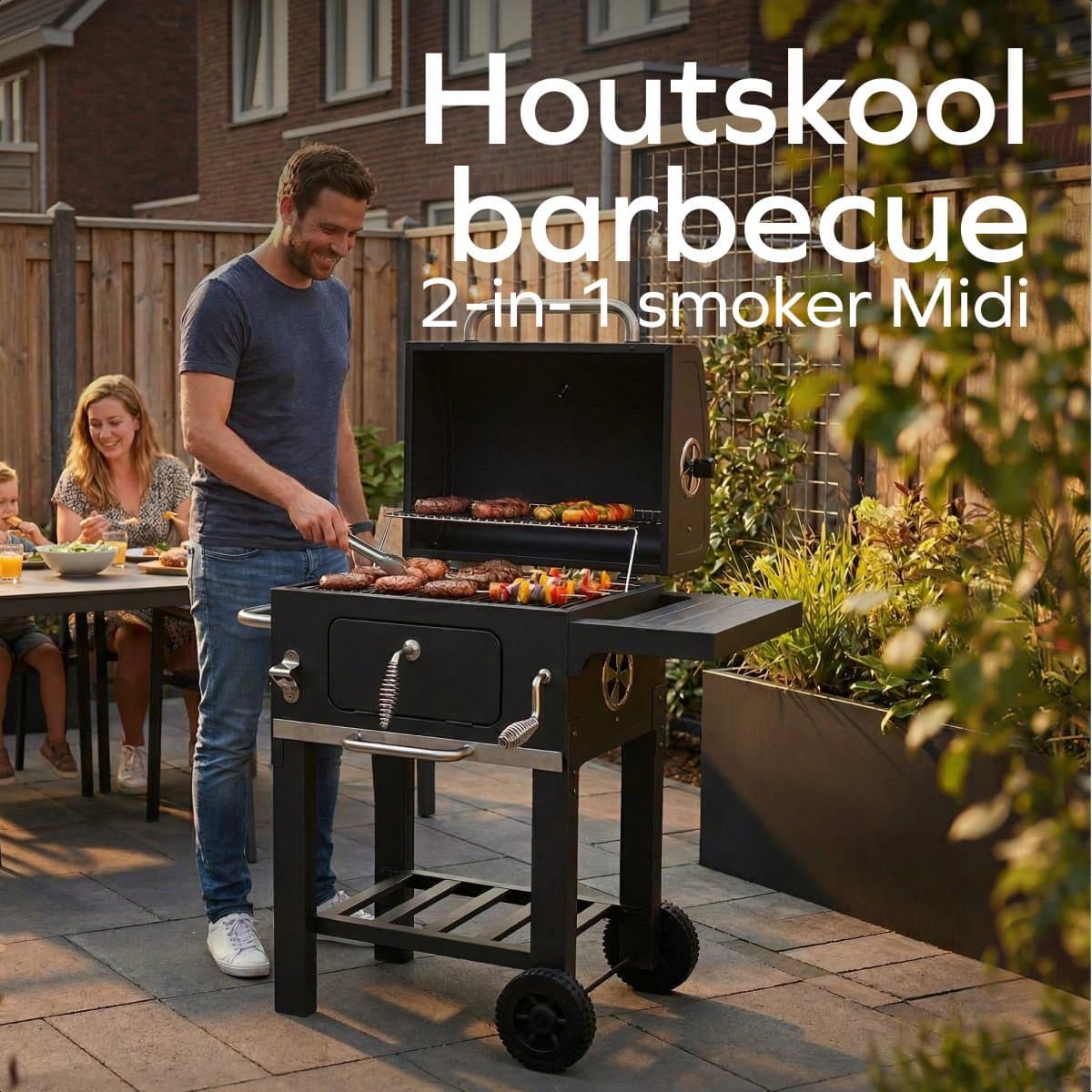 KitchenBrothers Houtskool BBQ Midi - Barbecue Houtskool - RVS Grillroosters - PFAS-Vrij - Met Aslade - 30x40 cm Grilloppervlak - Vaderdag Cadeau - Zwart thumbnail 2
