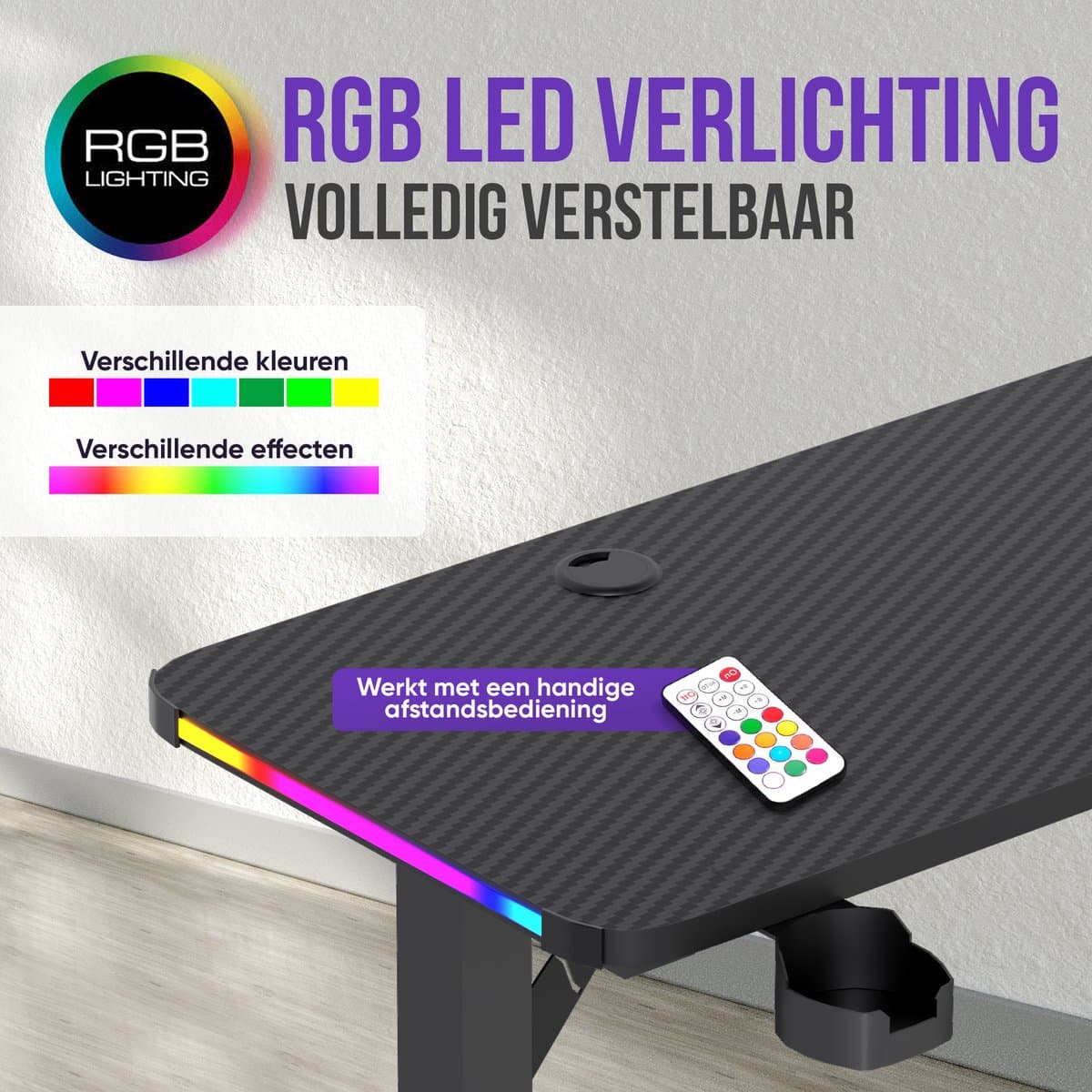 Avalo Gaming Bureau - 160x100x75 CM - L Vormig Hoekbureau - Game Desk Met LED Verlichting - Tafel - Zwart - Hoek Rechts thumbnail 4