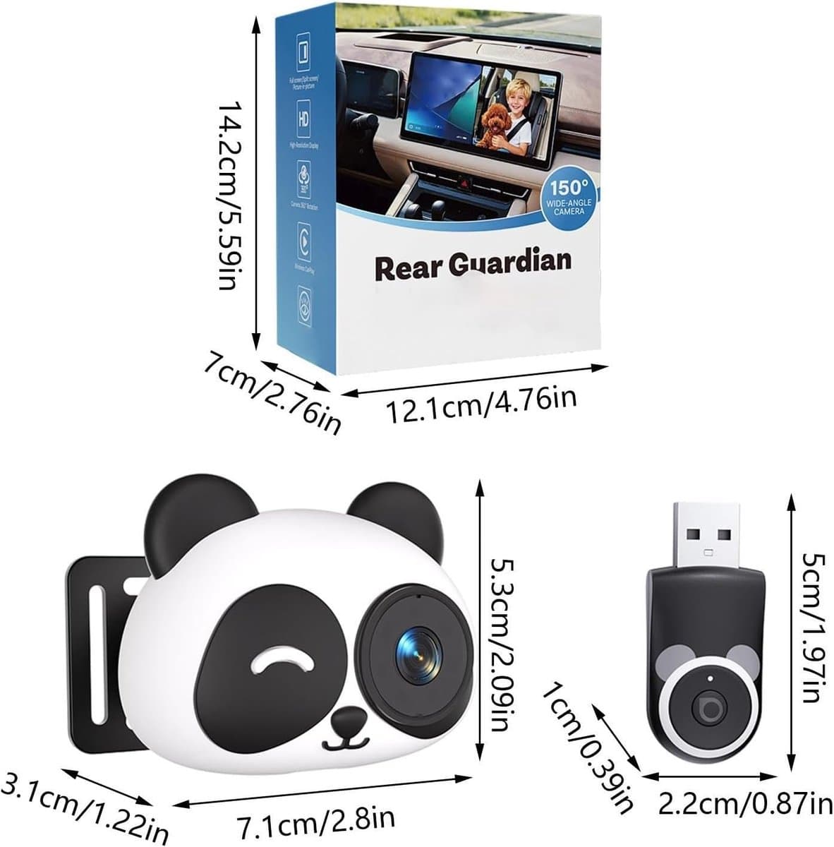 Kinder Auto Camera - Baby Monitor - Veilig Reizen - IR Nachtzicht - 1080P Video - Panda thumbnail 6