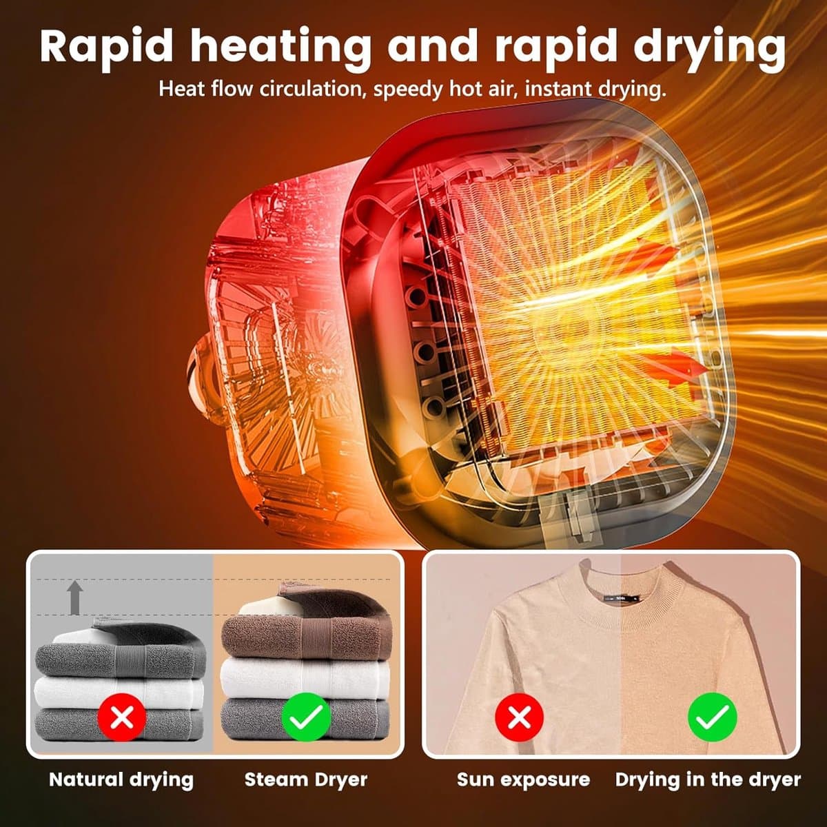 Draagbare elektrische wasdroger - 500 W, opvouwbaar, warmtepomp, timer, automatische uitschakeling, led-display, mini-wasdroger, sneldrogend voor kleding, ondergoed thumbnail 4