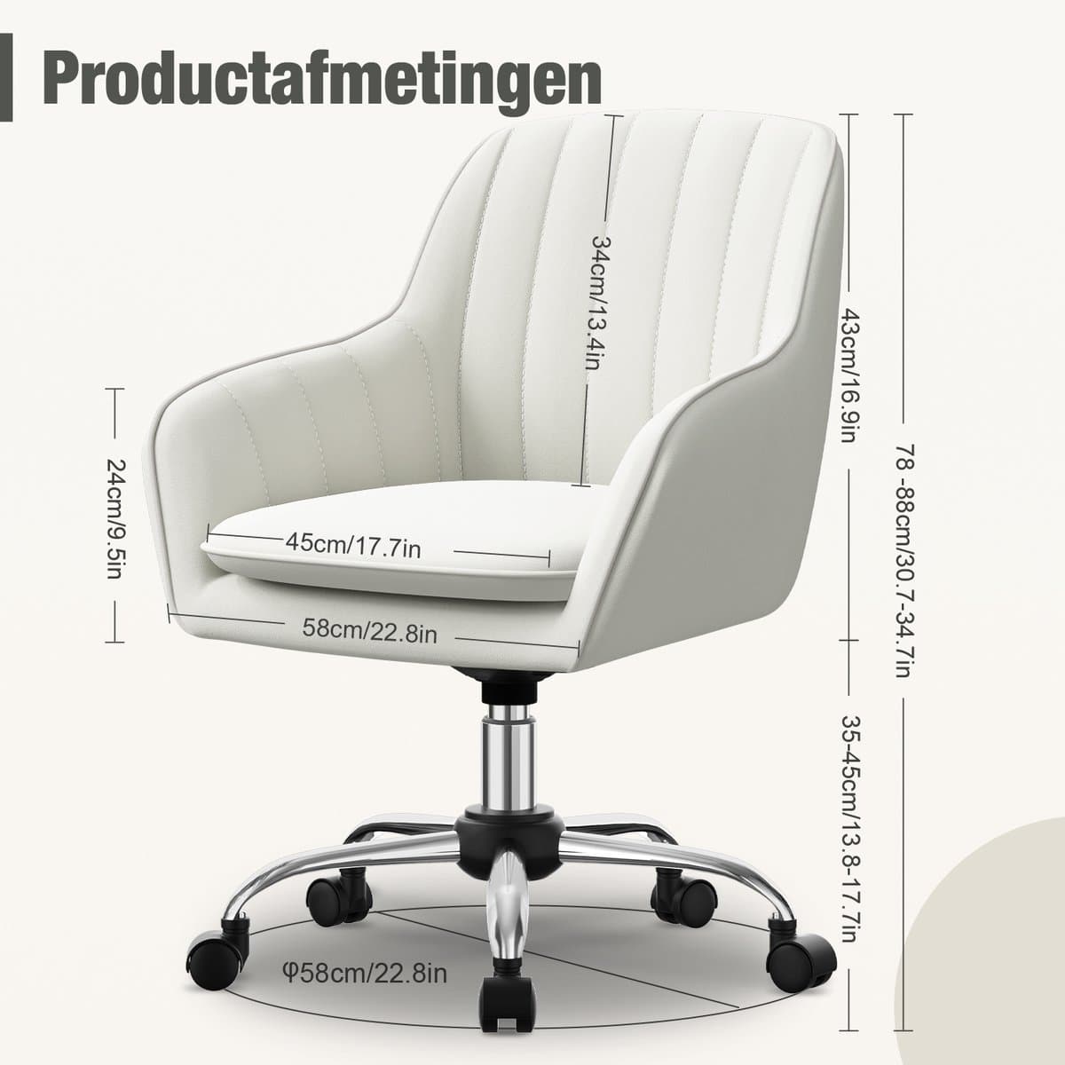Hiaonyx Bureaustoel-Ergonomische bureaustoel-bureaustoelen voor volwassenen-Dubbel gelaagd zitkussen-360 graden draaibaar-Metalen onderstel-Wit thumbnail 7