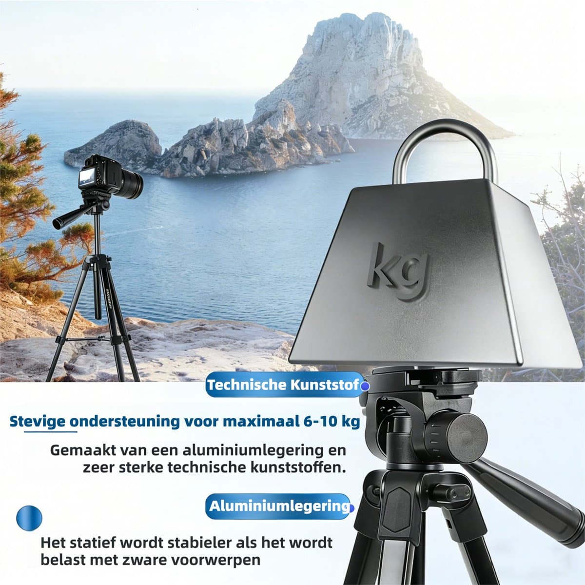 Fokelyi Camera Statief 172cm - Aluminium Tripod met Bluetooth thumbnail 7
