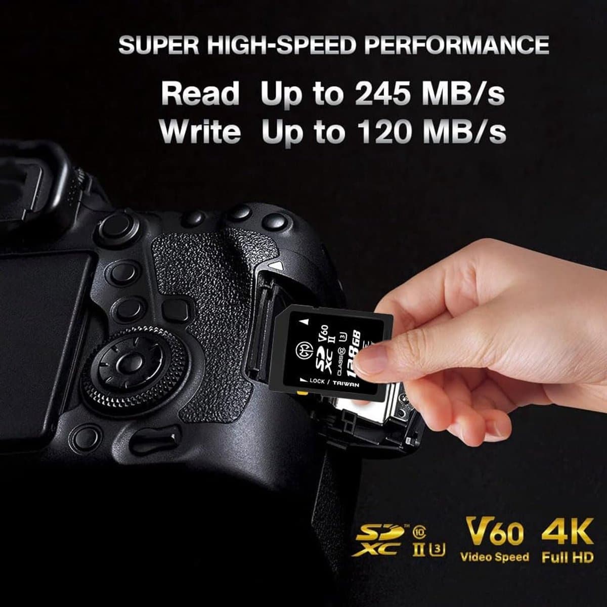 Snelle 128 GB SDXC geheugenkaart UHS-II U3 V60 voor 4K video thumbnail 3