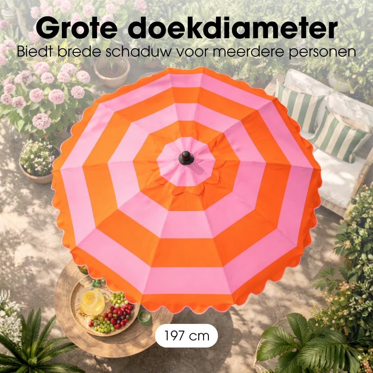 Mica Decorations Kantelbare Parasol met Streepprint - Stokparasol 238 x Ø197 cm - Tuin of Balkonparasol - Polyester, Staal - Lichtgroen, Donkergroen thumbnail 7