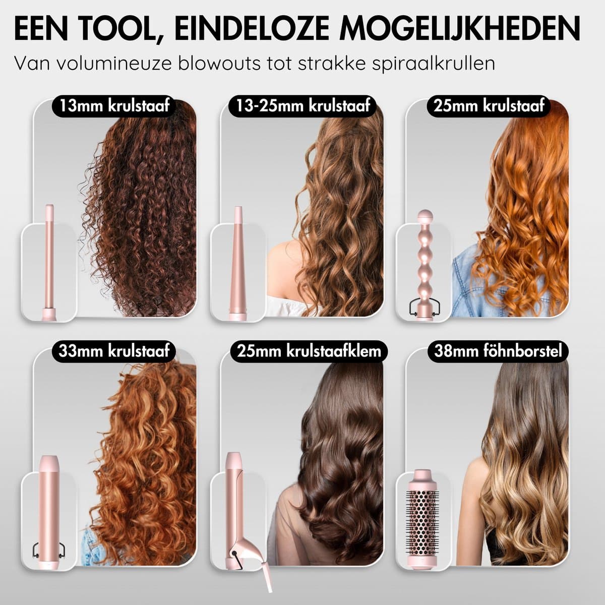 Sansbeauté® 6 in 1 Krultang met Klem - Keramische Haarkruller - 13mm tot 38mm - Beach Waves - Wavy Hair - Krultangen 32mm 25 mm 19 mm - Blowout Brush - Haarstyler - Hair Curler - Dunne en Dikke Krultang - Mini Krultang - Krultang Kort Haar thumbnail 3