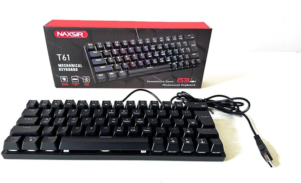 NAXSIR Mechanisch Gaming Toetsenbord 61 Toetsen - Compact RGB Toetsenbord met 12 Lichteffecten | Plug & Play thumbnail 3