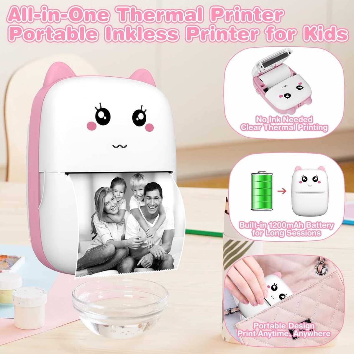 RFWR® Mini Bluetooth Thermische Printer voor Smartphone - Afdrukken van Foto's, Notities, Stickers en Etiketten zonder Inkt thumbnail 4