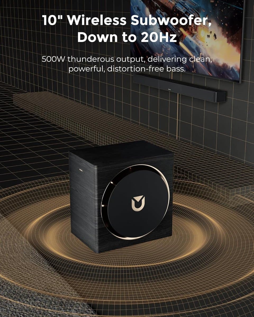 ULTIMEA 7.1.4 Professioneel draadloos surround sound-systeem, Dolby Atmos, 980W soundbar met 10" draadloze subwoofer, Skywave X70 thumbnail 3