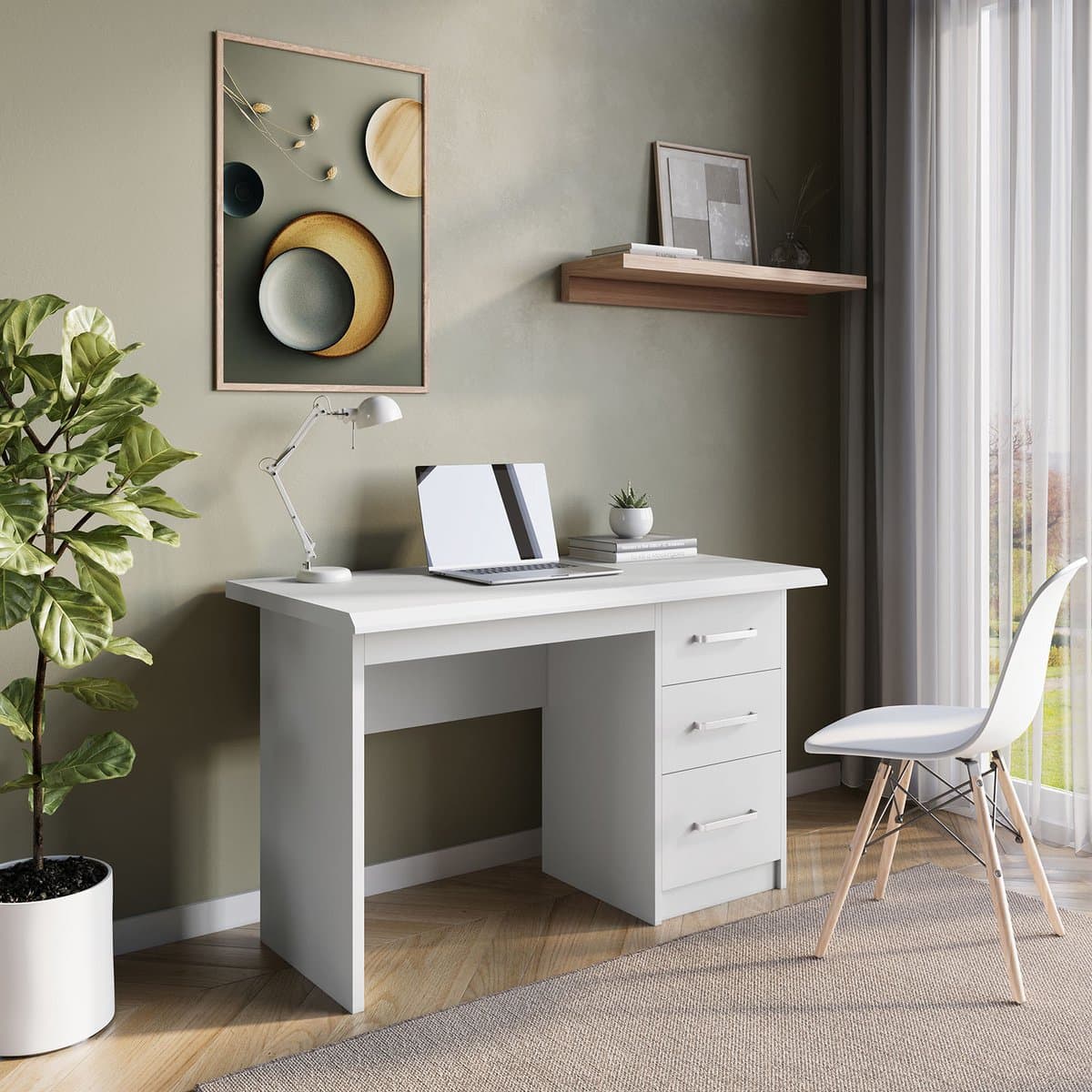 Bureau 120 cm met lades – compact wit bureau met opbergruimte