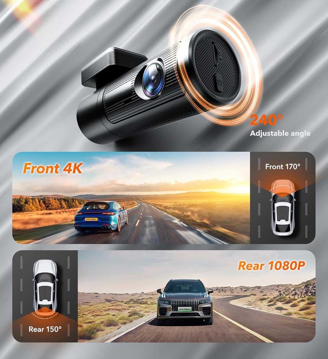 Wolfbox i05 4K Wifi Gps 2CH 32gb dashcam - Wifi met App - Parkeermodus - 4K + Full HD resolutie - Gps - 32gb Micro SD kaart - stijlvolle dashcam voor auto thumbnail 8