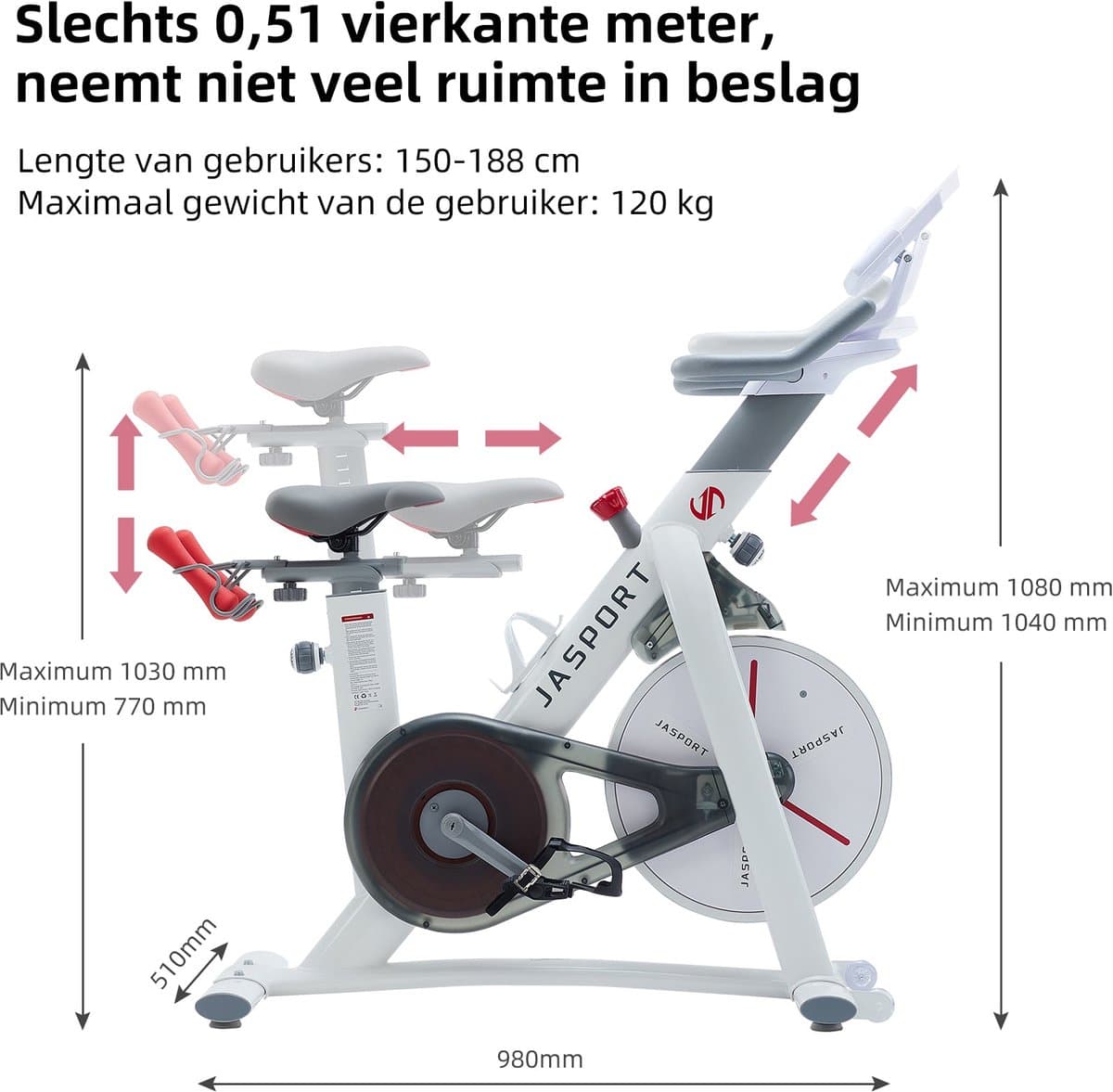 JASPORT S3 Slimme Spinningfiets voor binnengebruik (Wit) thumbnail 6