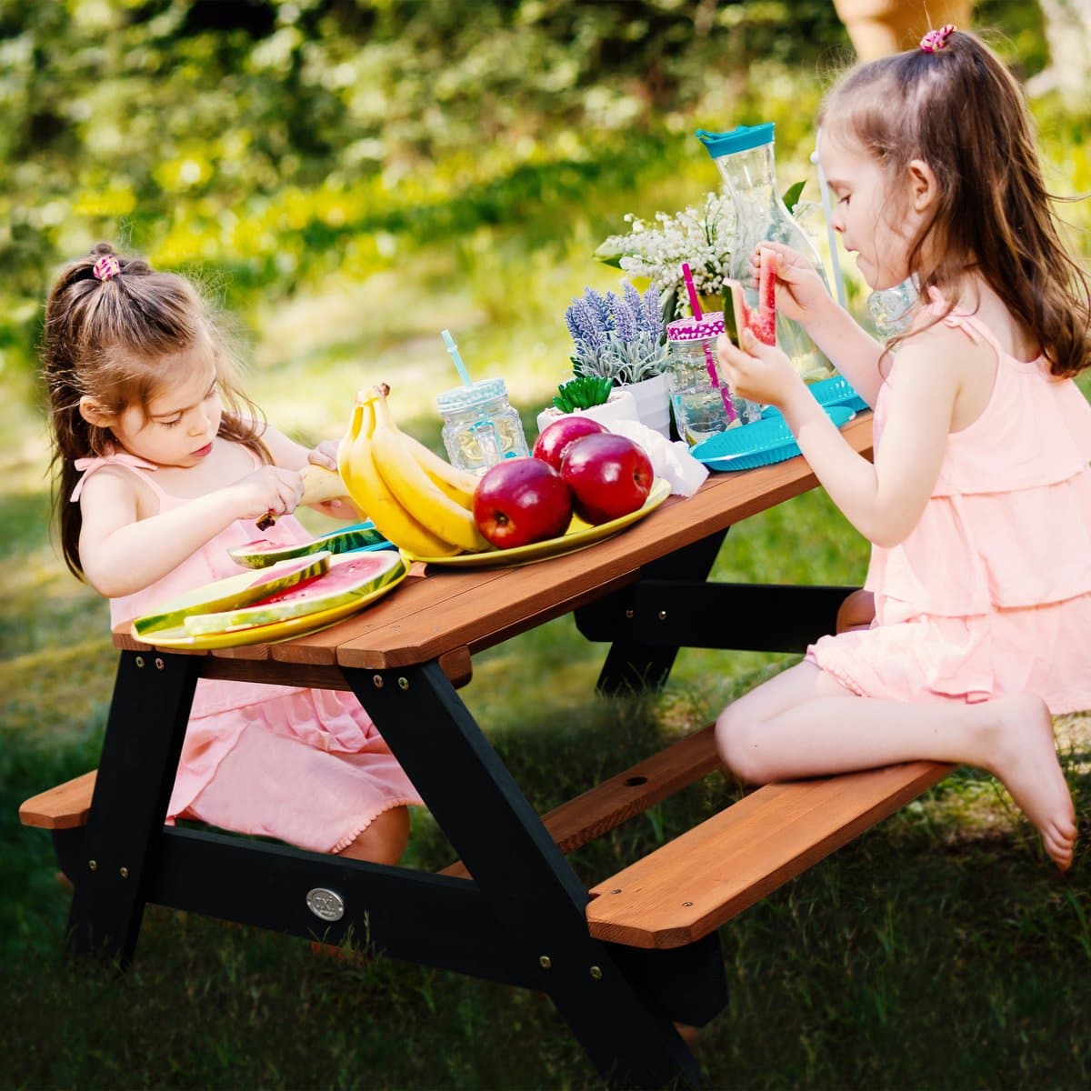 AXI Nick Picknicktafel Antraciet/bruin - Parasol Blauw/wit - Picknick tafel voor kinderen van FSC hout thumbnail 5