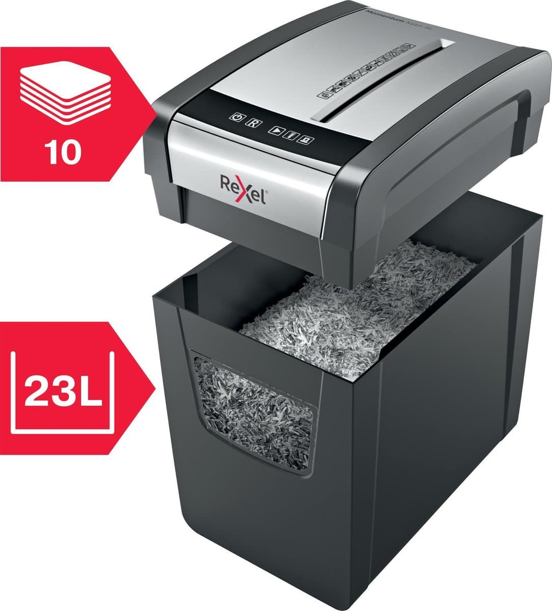 Rexel Momentum X410-SL Slimline Stille Papierversnipperaar - P4 Snippers - Tot 10 Vel - 23L - Zwart thumbnail 5
