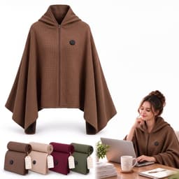 Productfoto van Elektrische deken - 150x80cm - Elektrische Cape met Rits - 8 Zones - 35-55°C - 3 Standen - Hoodie Deken - USB (Excl. Powerbank) - Voor Thuiswerken & Bank - Bruin