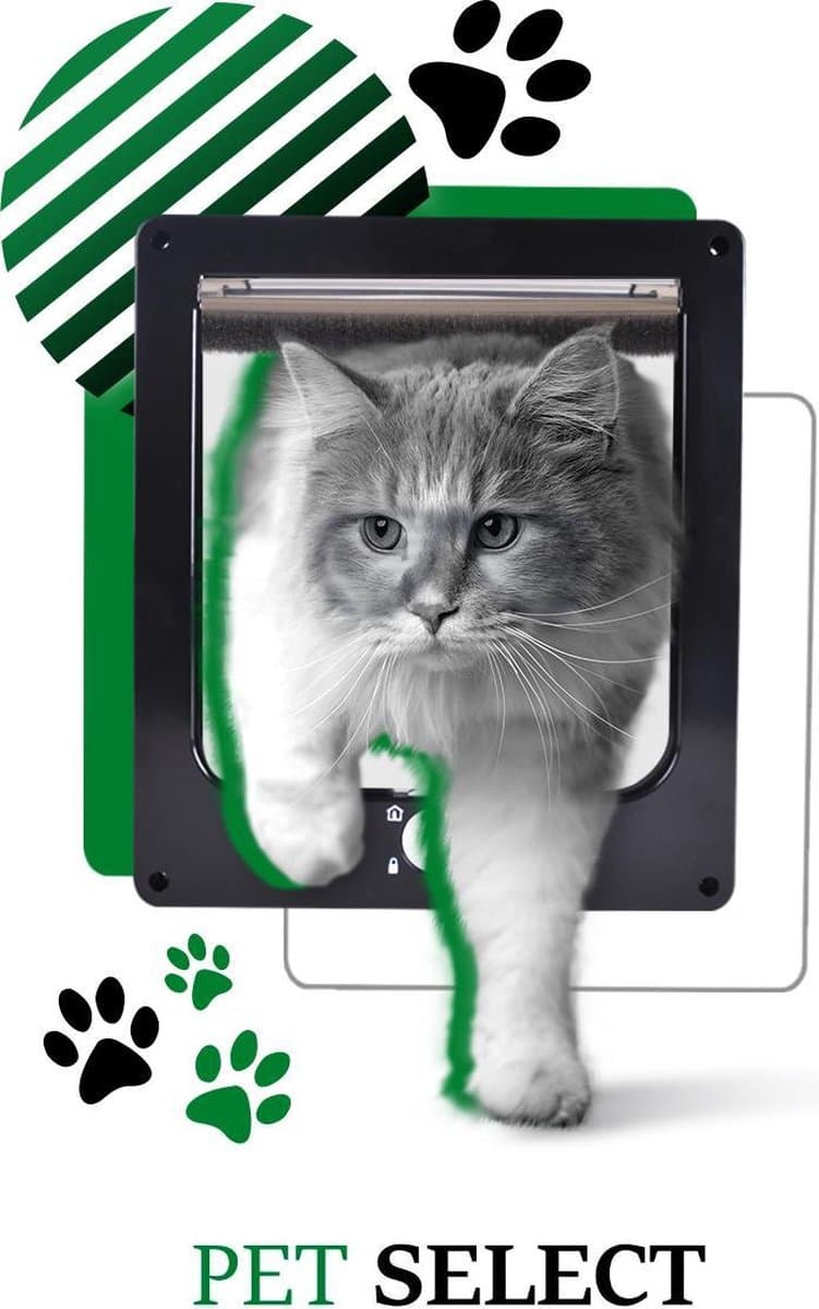 Kattenluik Zwart met Tunnel – 4 Vergrendelingsstanden – Weerbestendig - Maat L thumbnail 3