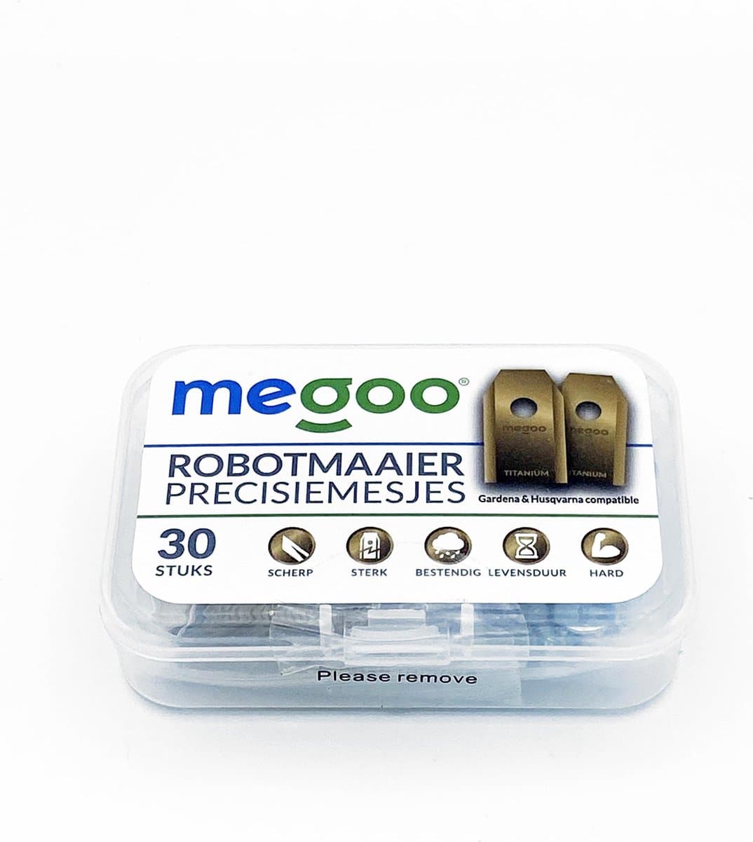 Robotmaaiermesjes voor Gardena robotmaaier - Husqvarna automower - 30st - titanium coat - plastic box - Megoo® thumbnail 2