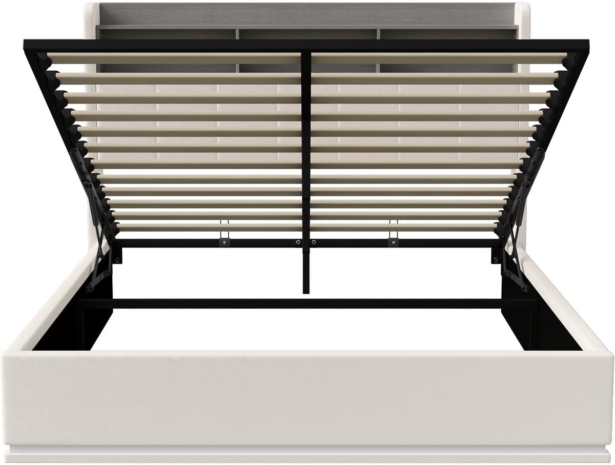 Hydraulisch Tweepersoons Opbergbed 160x200 cm Wit Fluweel met LED, USB en Bedhoofdopslag thumbnail 7