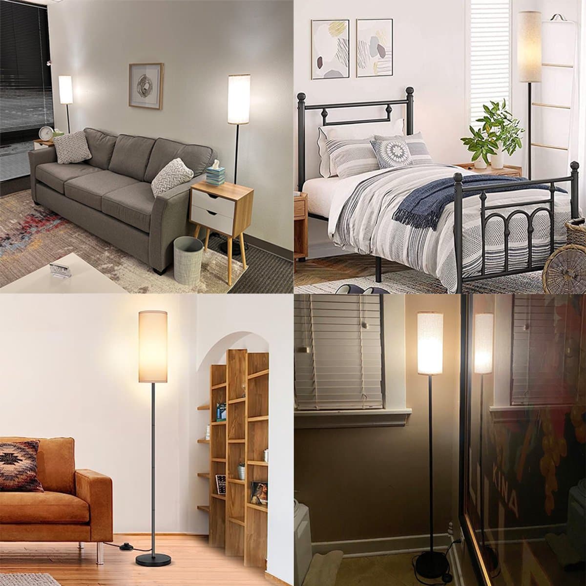 MUPOO Landelijke vloerlamp- Hoeklamp Ruimtebesparend - Minimalist Staande Lamp met Linnen Kap173cm - Inclusief Lamp - Voetschakelaar - -Ideaal voor Woonkamer & Kantoor thumbnail 8