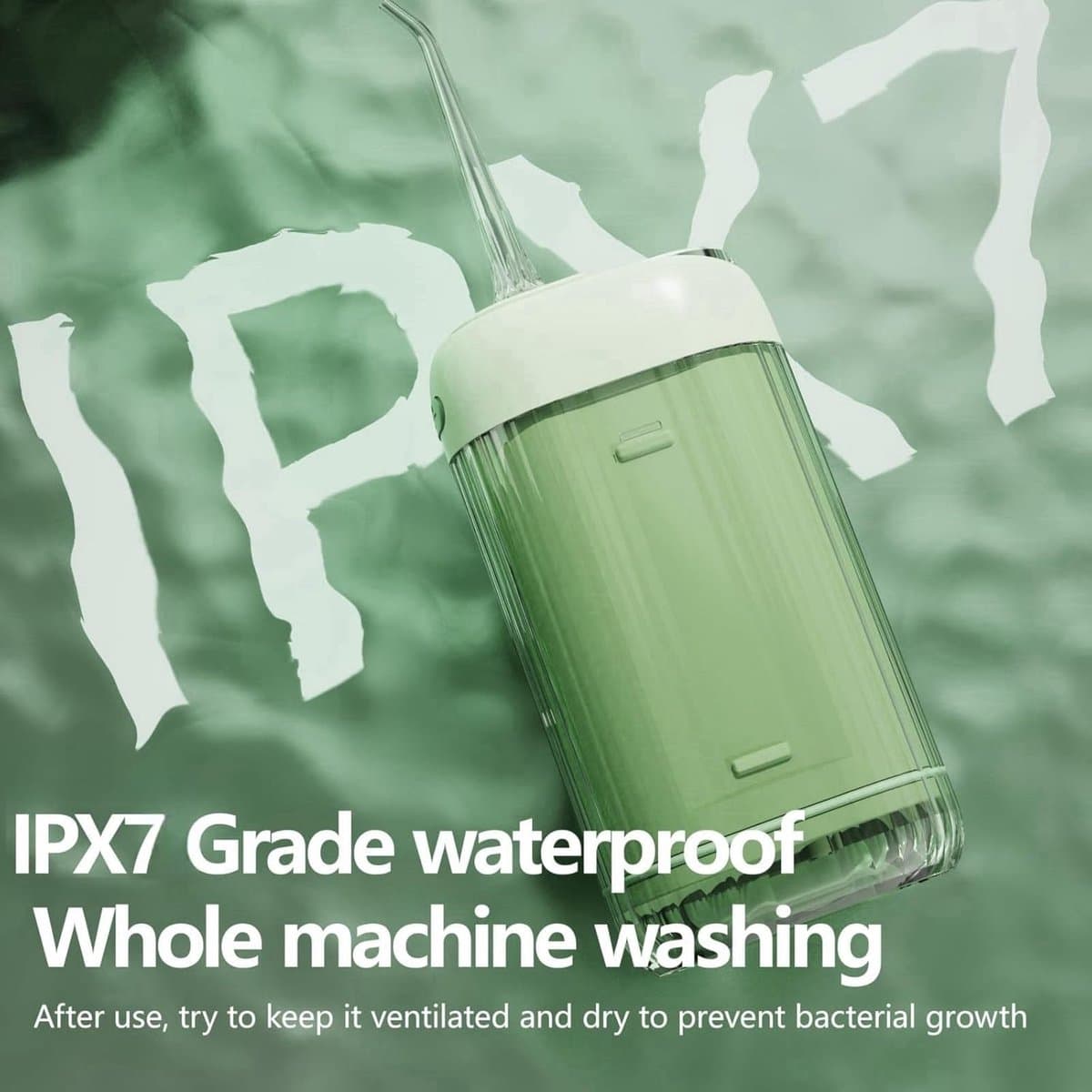 200ML Telescopische Watertank - Draadloze Waterflosser - 4 Werkstanden & 5 Opzetstukken - IPX7 Waterdicht - Oplaadbare Mondirrigator - Groen thumbnail 7