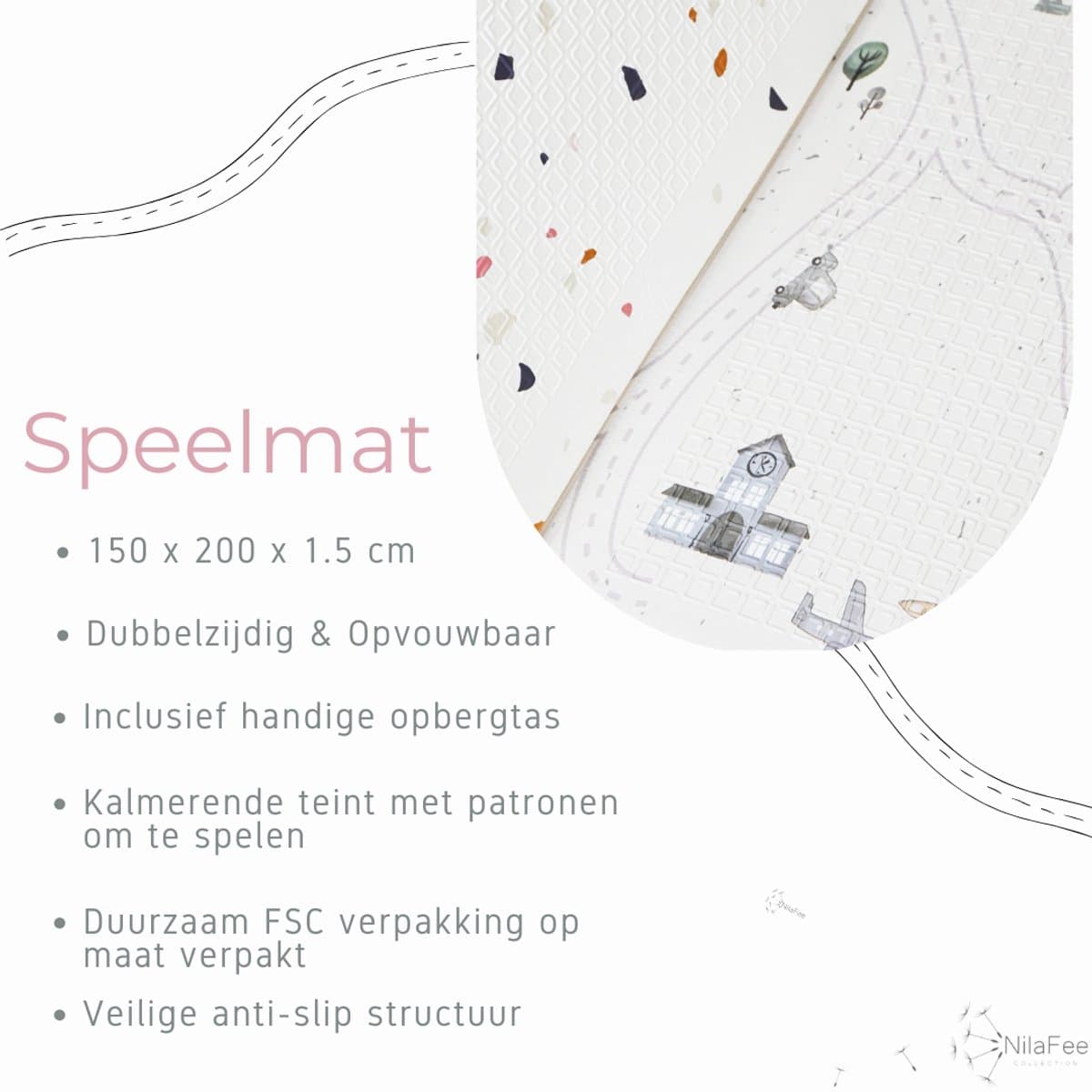 NilaFee® - Speelmat Baby - Speelkleed - Anti slip - Opvouwbaar - Opbergtas - 150 x 190 x 1 cm - XPE - Waterafstotend - Auto - Trein - Terrazo White thumbnail 2