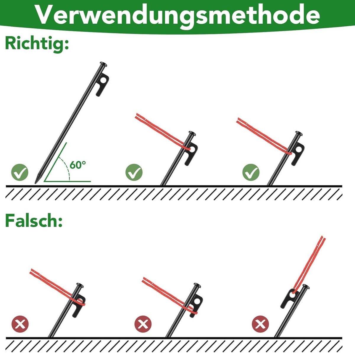 6 stuks stormbestendige tentharingen met lichtring en reflectortouw voor camping en outdoor thumbnail 5