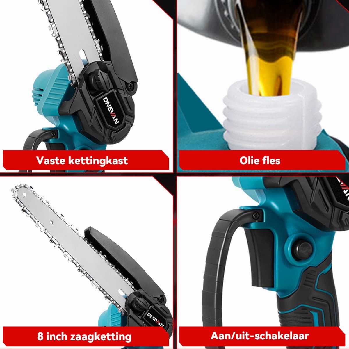 ONEVAN Accu Telescopische Kettingzaag - 8 Inch Elektrische Kettingzagen - Borstelloze Motor - Met 2 Accus - Telescopisch Snoeien Bundel - voor boomtakken, houtzagen thumbnail 8