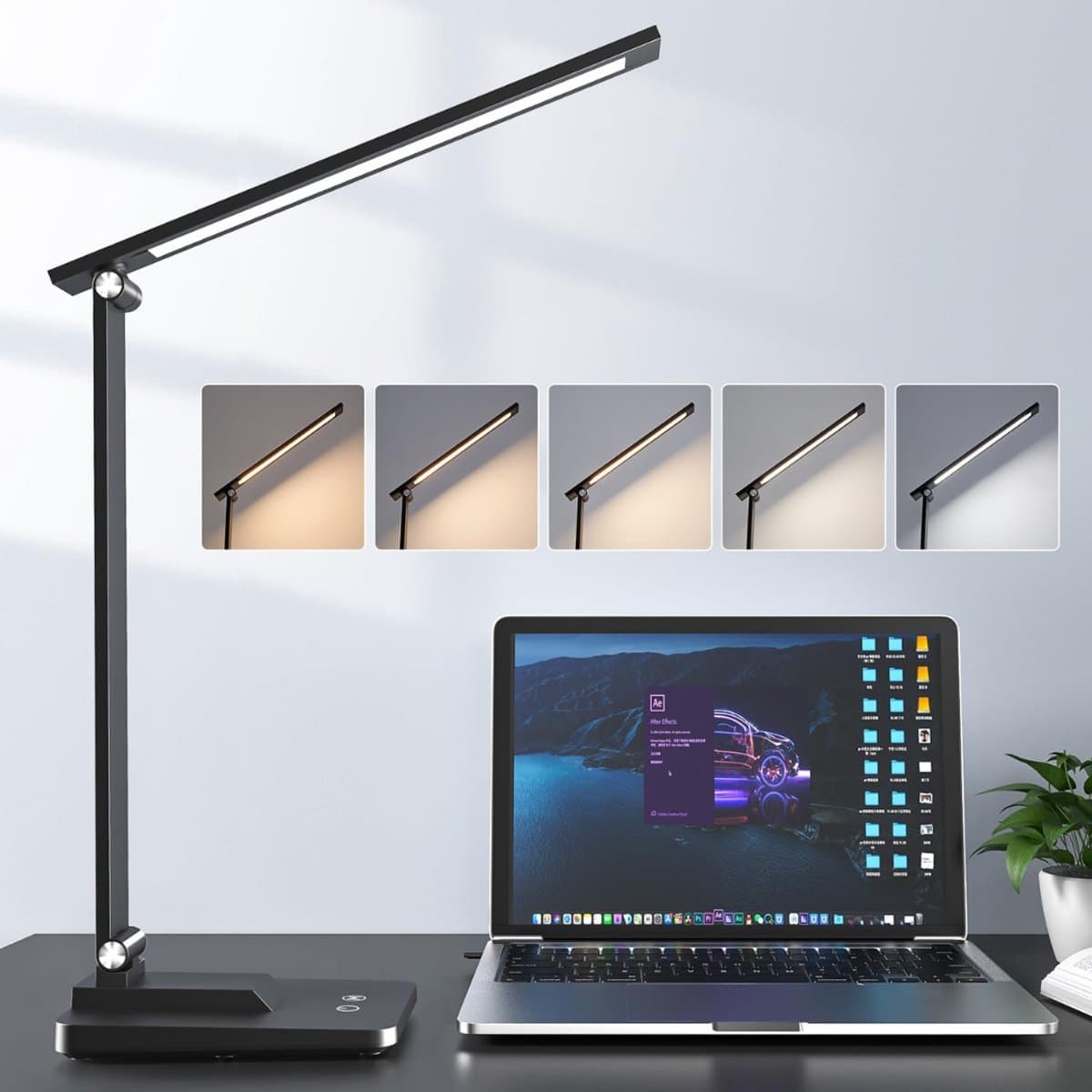 VIN® Bureaulamp led dimbaar daglicht - USB - 15 kleurenfuncties - Daglichtlamp - Touchscreen - Lichttherapielamp - Hobby lamp voor schilderen, puzzelen – UV-Vrij - Tafellamp/lamp staand - Zwart thumbnail 3