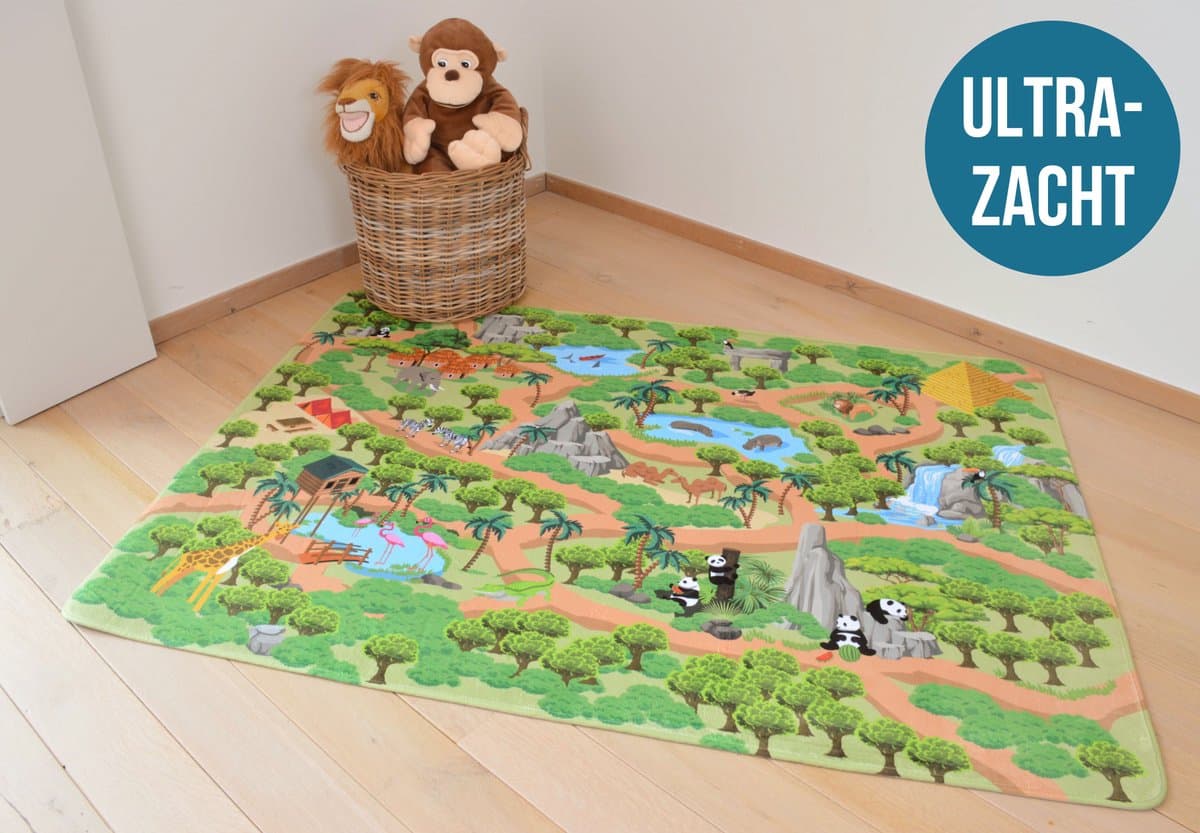 Mats & Joy® Jungle Safari Speelmat 130x180cm - Fluweelzacht - Anti-slip - Wasbaar - Speelmat Baby - Speelkleed Auto - Speeltapijt Kinderen Jungle - Autokleed thumbnail 5